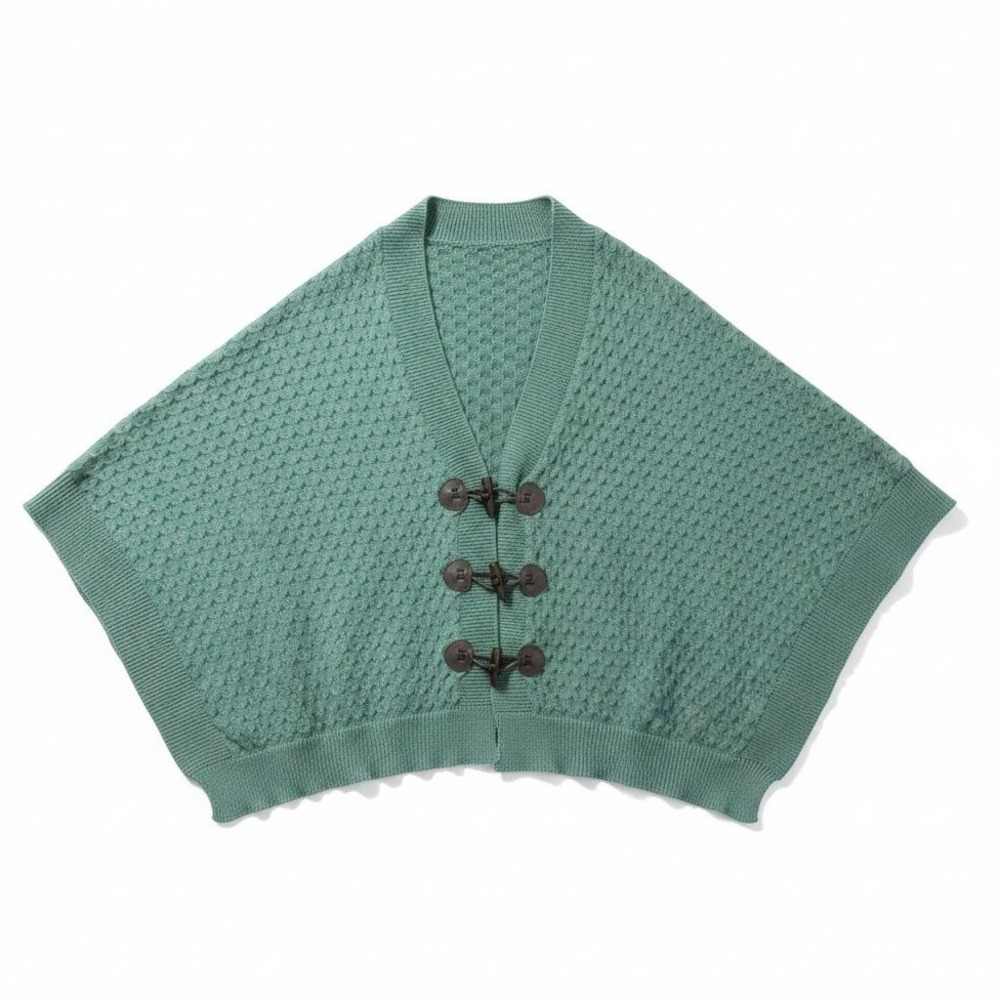 Evergreen Enterprise Green Knit Toggle Front Poncho Wrap Cape, Women's One Size
